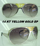 Elvis' EP Zonnebril. Verchroomd montuur. Verguld over Sterling Zilver of in 14kt. geelgouden ''EP''
